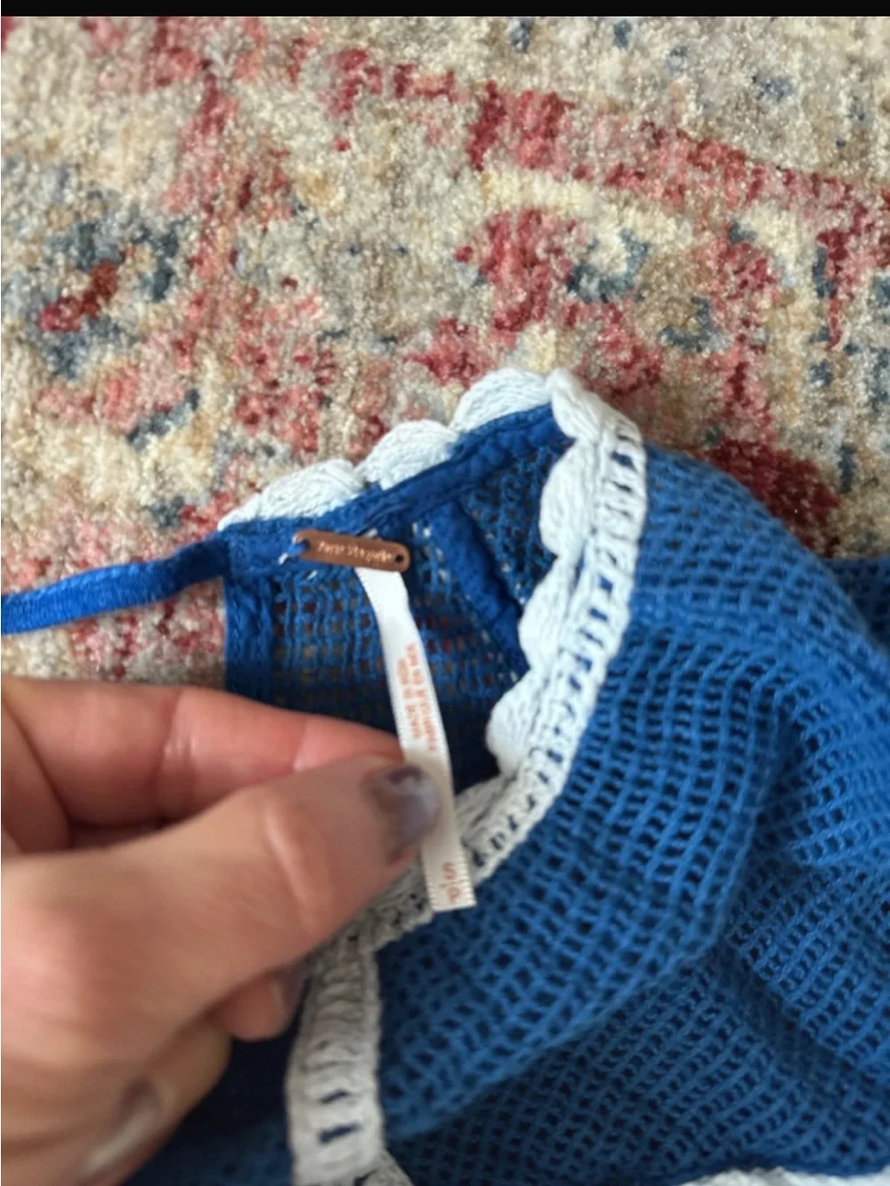 Free People Royal Blue Embroidered Peasant Tunic